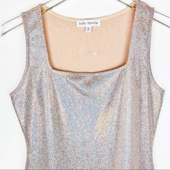 💜 🆕 Sexy Dress Mini Hologram Bodycon Square Neck - Picture 2 of 6